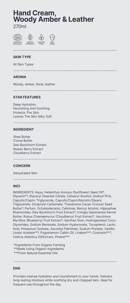 Natural. Silk Skin Hand Cream, Woody Amber & Leather