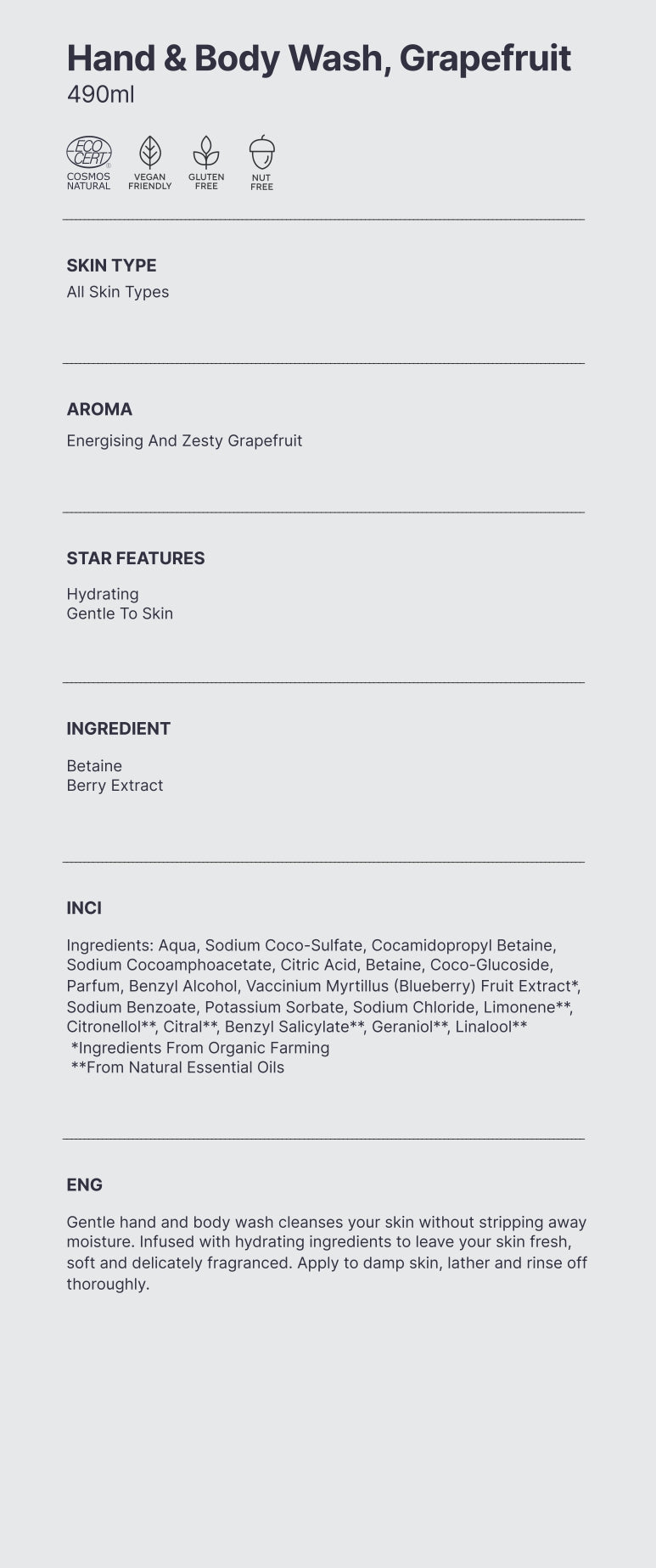 Natural. Hand & Body Wash, Grapefruit